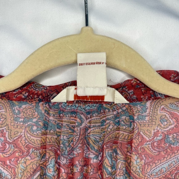 Sundance 100% Silk Paisley Blouse Tie Neck 3/4 Sleeve Sheer Pleated Bust | M - Picture 7 of 11